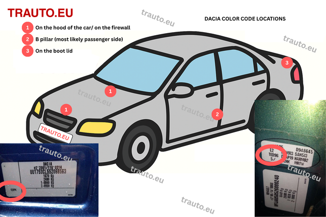 guide how to find Dacia paint code location 