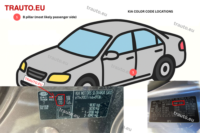 Guide how to find kia paint code location