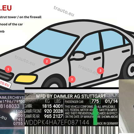 Guide how to find mercedes paint code locations