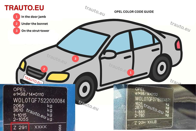 Opel paint code guide - how to find opel paint code location